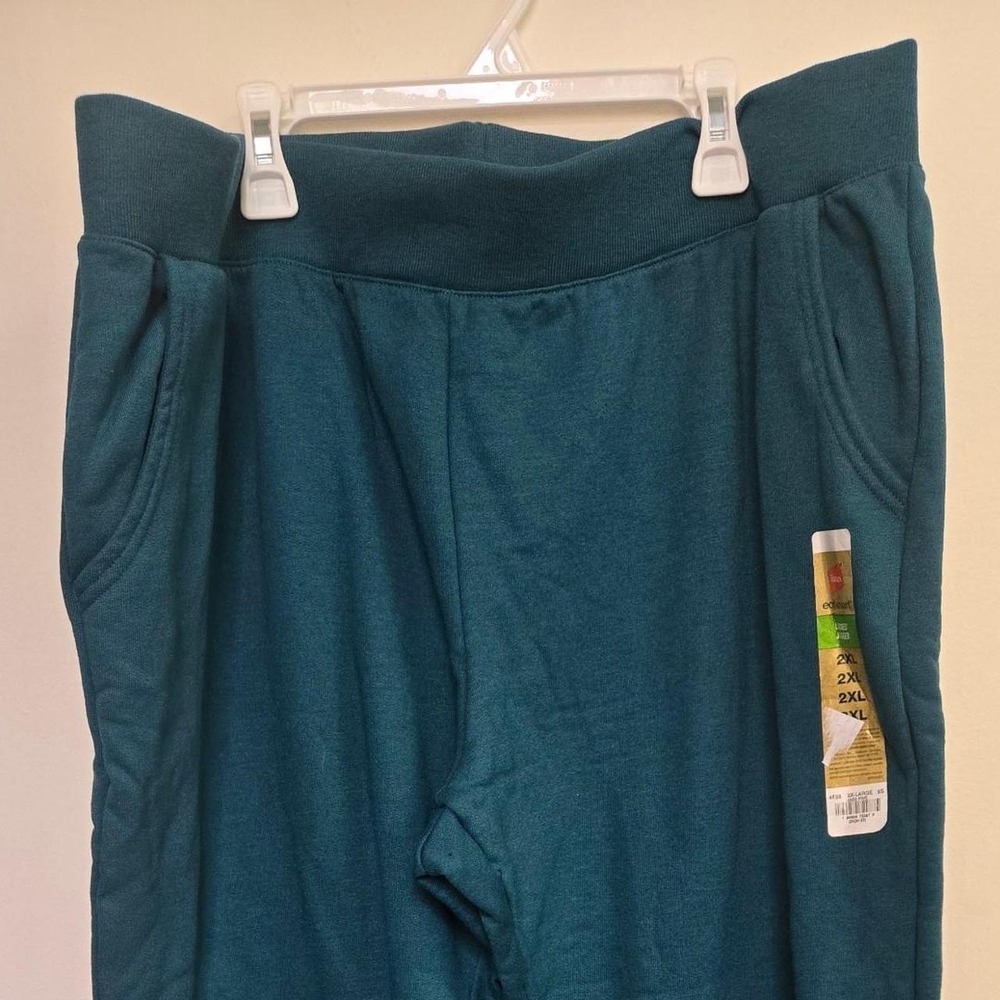 Hanes EcoSmart Ladies Jogger Pants Teal Green Fleece Sweatpants 2XL NEW